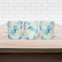 Pastel Cyan Tropical Hawaii Ceramic Mug Seamless Monstera Plumeria Hawaiian Pattern - Polynesian Pride