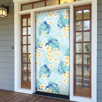 Pastel Cyan Tropical Hawaii Door Cover Seamless Monstera Plumeria Hawaiian Pattern - Polynesian Pride