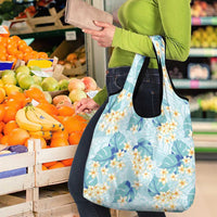 Pastel Cyan Tropical Hawaii Grocery Bag Seamless Monstera Plumeria Hawaiian Pattern - Polynesian Pride