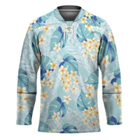 Pastel Cyan Tropical Hawaii Hockey Jersey Seamless Monstera Plumeria Hawaiian Pattern - Polynesian Pride