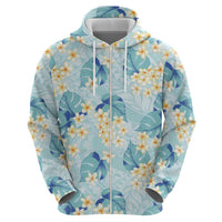Pastel Cyan Tropical Hawaii Hoodie Seamless Monstera Plumeria Hawaiian Pattern - Polynesian Pride