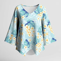 Pastel Cyan Tropical Hawaii Kimono Sleeve Blouse Seamless Monstera Plumeria Hawaiian Pattern - Polynesian Pride