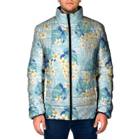 Pastel Cyan Tropical Hawaii Padded Jacket Seamless Monstera Plumeria Hawaiian Pattern LT14 Men Pastel Cyan - Polynesian Pride