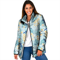 Pastel Cyan Tropical Hawaii Padded Jacket Seamless Monstera Plumeria Hawaiian Pattern LT14 Women Pastel Cyan - Polynesian Pride