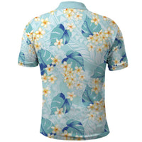 Pastel Cyan Tropical Hawaii Polo Shirt Seamless Monstera Plumeria Hawaiian Pattern - Polynesian Pride