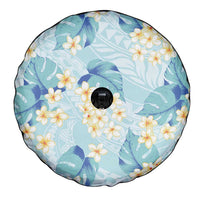 Pastel Cyan Tropical Hawaii Spare Tire Cover Seamless Monstera Plumeria Hawaiian Pattern - Polynesian Pride