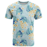 Pastel Cyan Tropical Hawaii T Shirt Seamless Monstera Plumeria Hawaiian Pattern - Polynesian Pride