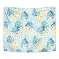 Pastel Cyan Tropical Hawaii Tapestry Seamless Monstera Plumeria Hawaiian Pattern - Polynesian Pride