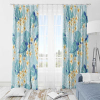 Pastel Cyan Tropical Hawaii Window Curtain Seamless Monstera Plumeria Hawaiian Pattern - Polynesian Pride