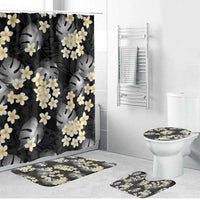 Black Tropical Hawaii Bathroom Set Seamless Monstera Plumeria Hawaiian Pattern - Polynesian Pride