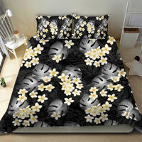 Black Tropical Hawaii Bedding Set Seamless Monstera Plumeria Hawaiian Pattern - Polynesian Pride