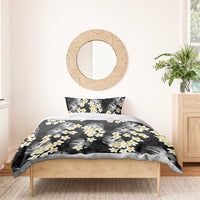 Black Tropical Hawaii Bedding Set Seamless Monstera Plumeria Hawaiian Pattern - Polynesian Pride