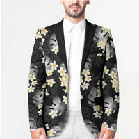 Black Tropical Hawaii Blazer Seamless Monstera Plumeria Hawaiian Pattern - Polynesian Pride