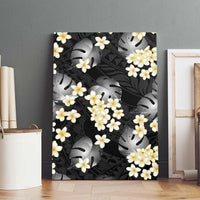 Black Tropical Hawaii Canvas Wall Art Seamless Monstera Plumeria Hawaiian Pattern - Polynesian Pride