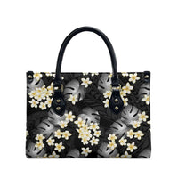 Black Tropical Hawaii Leather Bag Seamless Monstera Plumeria Hawaiian Pattern - Polynesian Pride