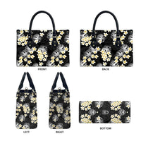 Black Tropical Hawaii Leather Bag Seamless Monstera Plumeria Hawaiian Pattern - Polynesian Pride