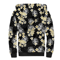 Black Tropical Hawaii Sherpa Hoodie Seamless Monstera Plumeria Hawaiian Pattern - Polynesian Pride