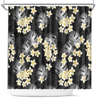 Black Tropical Hawaii Shower Curtain Seamless Monstera Plumeria Hawaiian Pattern - Polynesian Pride
