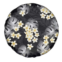 Black Tropical Hawaii Spare Tire Cover Seamless Monstera Plumeria Hawaiian Pattern - Polynesian Pride