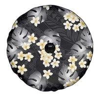 Black Tropical Hawaii Spare Tire Cover Seamless Monstera Plumeria Hawaiian Pattern - Polynesian Pride