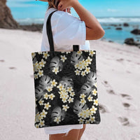 Black Tropical Hawaii Tote Bag Seamless Monstera Plumeria Hawaiian Pattern - Polynesian Pride