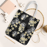 Black Tropical Hawaii Tote Bag Seamless Monstera Plumeria Hawaiian Pattern - Polynesian Pride