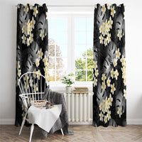 Black Tropical Hawaii Window Curtain Seamless Monstera Plumeria Hawaiian Pattern - Polynesian Pride