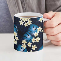 Blue Tropical Hawaii Ceramic Mug Seamless Monstera Plumeria Hawaiian Pattern - Polynesian Pride