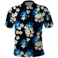 Blue Tropical Hawaii Polo Shirt Seamless Monstera Plumeria Hawaiian Pattern - Polynesian Pride