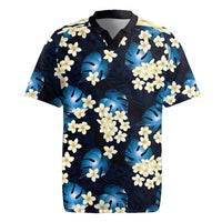 Blue Tropical Hawaii Rugby Jersey Seamless Monstera Plumeria Hawaiian Pattern - Polynesian Pride