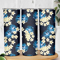 Blue Tropical Hawaii Skinny Tumbler Seamless Monstera Plumeria Hawaiian Pattern - Polynesian Pride