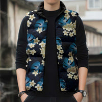 Blue Tropical Hawaii Sleeveless Puffer Jacket Seamless Monstera Plumeria Hawaiian Pattern - Polynesian Pride
