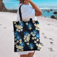 Blue Tropical Hawaii Tote Bag Seamless Monstera Plumeria Hawaiian Pattern - Polynesian Pride