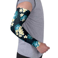 Dark Cyan Tropical Hawaii Arm Sleeves Seamless Monstera Plumeria Hawaiian Pattern - Polynesian Pride