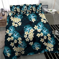 Dark Cyan Tropical Hawaii Bedding Set Seamless Monstera Plumeria Hawaiian Pattern - Polynesian Pride