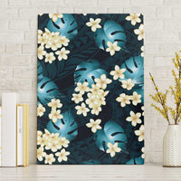 Dark Cyan Tropical Hawaii Canvas Wall Art Seamless Monstera Plumeria Hawaiian Pattern - Polynesian Pride