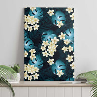 Dark Cyan Tropical Hawaii Canvas Wall Art Seamless Monstera Plumeria Hawaiian Pattern - Polynesian Pride
