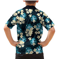 Dark Cyan Tropical Hawaii Family Matching Mermaid Dress and Hawaiian Shirt Seamless Monstera Plumeria Hawaiian Pattern - Polynesian Pride