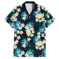 Dark Cyan Tropical Hawaii Family Matching Off Shoulder Short Dress and Hawaiian Shirt Seamless Monstera Plumeria Hawaiian Pattern - Polynesian Pride