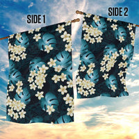 Dark Cyan Tropical Hawaii Garden Flag Seamless Monstera Plumeria Hawaiian Pattern - Polynesian Pride