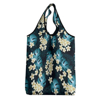 Dark Cyan Tropical Hawaii Grocery Bag Seamless Monstera Plumeria Hawaiian Pattern - Polynesian Pride