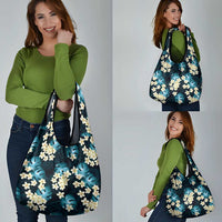 Dark Cyan Tropical Hawaii Grocery Bag Seamless Monstera Plumeria Hawaiian Pattern - Polynesian Pride