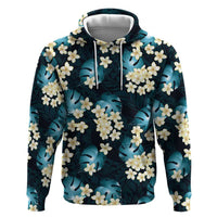 Dark Cyan Tropical Hawaii Hoodie Seamless Monstera Plumeria Hawaiian Pattern - Polynesian Pride