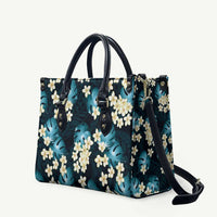 Dark Cyan Tropical Hawaii Leather Bag Seamless Monstera Plumeria Hawaiian Pattern - Polynesian Pride