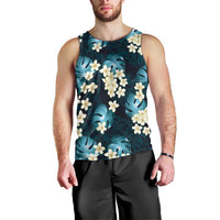 Dark Cyan Tropical Hawaii Men Tank Top Seamless Monstera Plumeria Hawaiian Pattern - Polynesian Pride