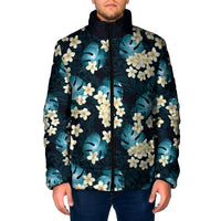 Dark Cyan Tropical Hawaii Padded Jacket Seamless Monstera Plumeria Hawaiian Pattern LT14 Men Dark Cyan - Polynesian Pride
