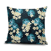 Dark Cyan Tropical Hawaii Pillow Cover Seamless Monstera Plumeria Hawaiian Pattern - Polynesian Pride