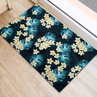 Dark Cyan Tropical Hawaii Rubber Doormat Seamless Monstera Plumeria Hawaiian Pattern - Polynesian Pride