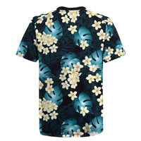 Dark Cyan Tropical Hawaii Rugby Jersey Seamless Monstera Plumeria Hawaiian Pattern - Polynesian Pride