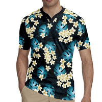 Dark Cyan Tropical Hawaii Rugby Jersey Seamless Monstera Plumeria Hawaiian Pattern - Polynesian Pride